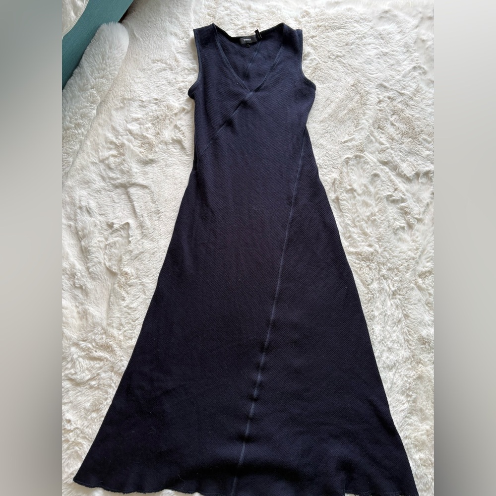 Theory Navy Sleeveless V-Neck Maxi Dress
